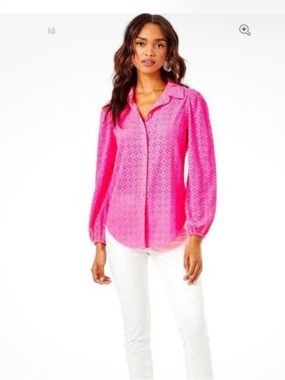 Lilly Pulitzer Sea Breeze Eyelet Button Down Top Pink Isle Sz S
